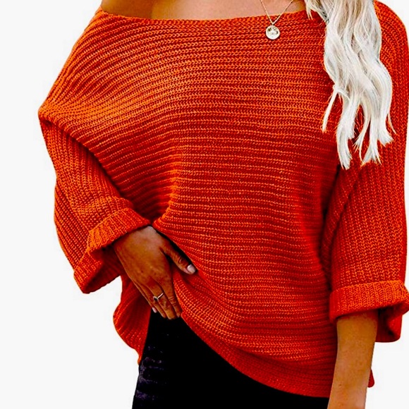 Off shoulder bat wing sleeve knot sweater - Picture 2 of 4